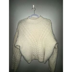 Universal Thread Women’s Medium Cream Cable Knit Cropped Pullover Sweater – Cozy